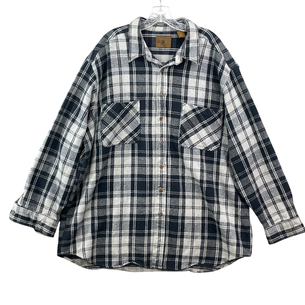 St. Johns Bay Flannel Shirt Mens 2XLT Blue White Plaid Academia Workwear Logger